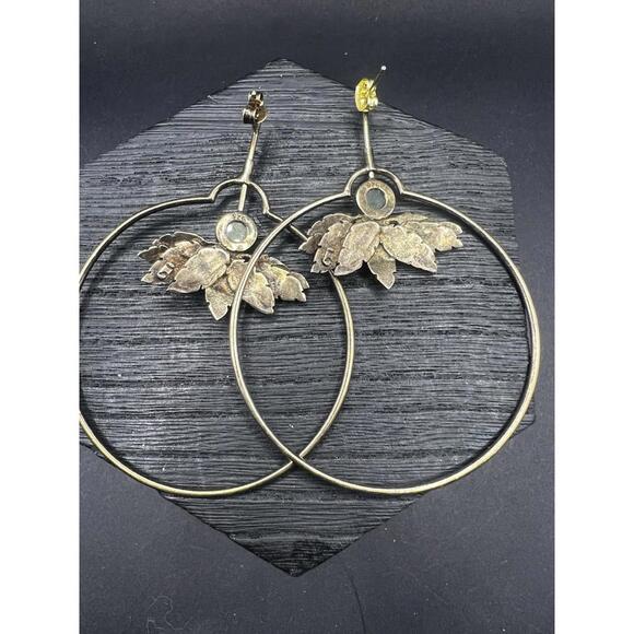 Labradorite Sterling Silver Bronze Tone Leaf Hoop Circle 3" Drop Dangle Earrings - Picture 9 of 9